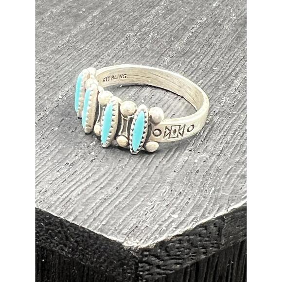 Vintage Bell Trading Hallmarked Sterling Silver Turquoise Petit Point Ring 5.5 - Picture 4 of 9